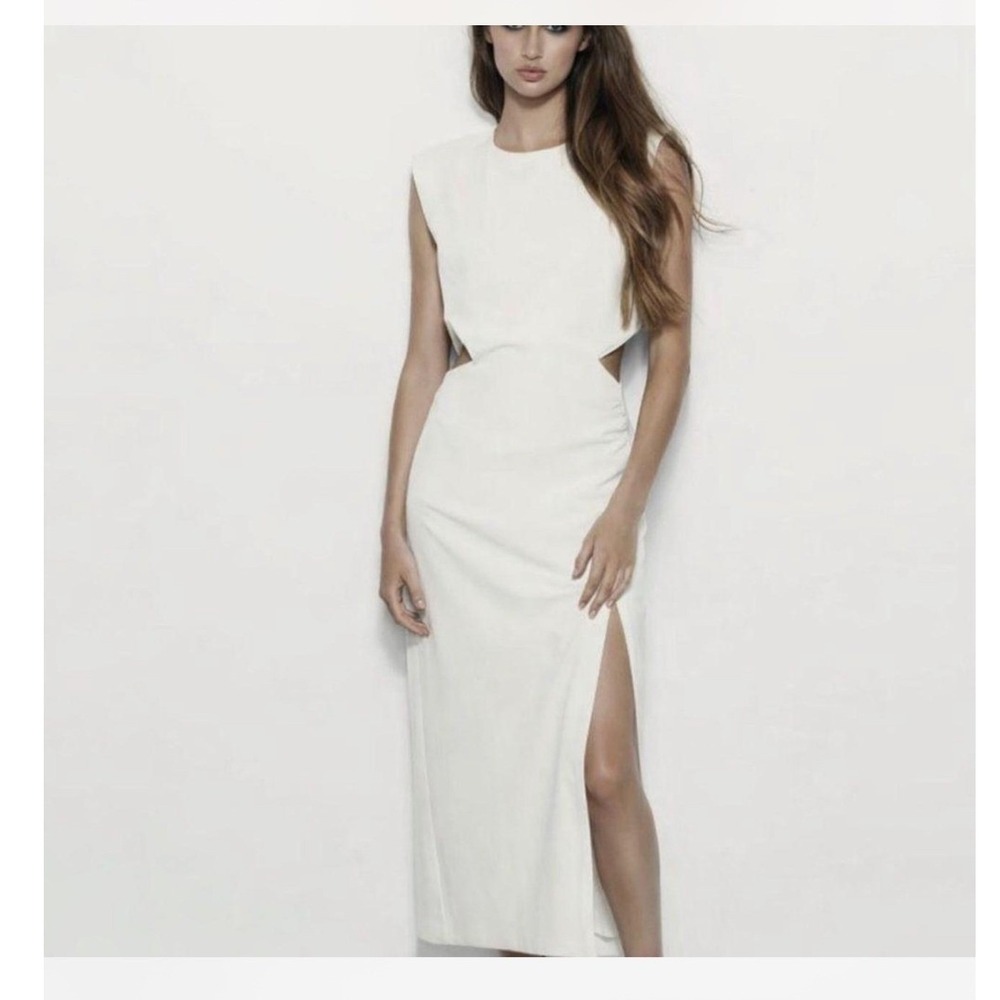 Elegant event‎ dress Small Zara Cut-Out Padded Shoulder Midi Womens cocktail